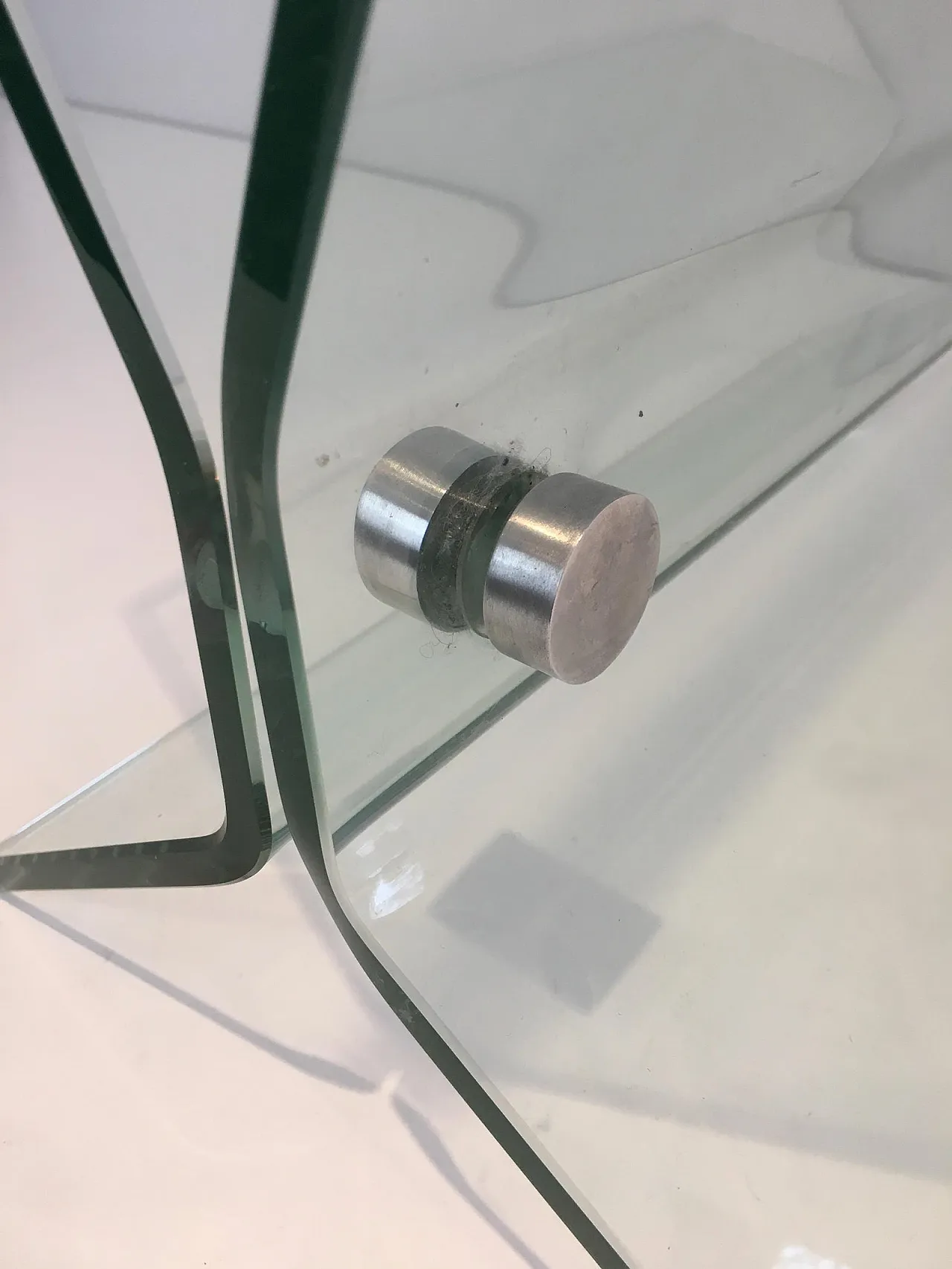 In the Style of François Arnal, Glass and Brushed Steel Magazine Rack 12
