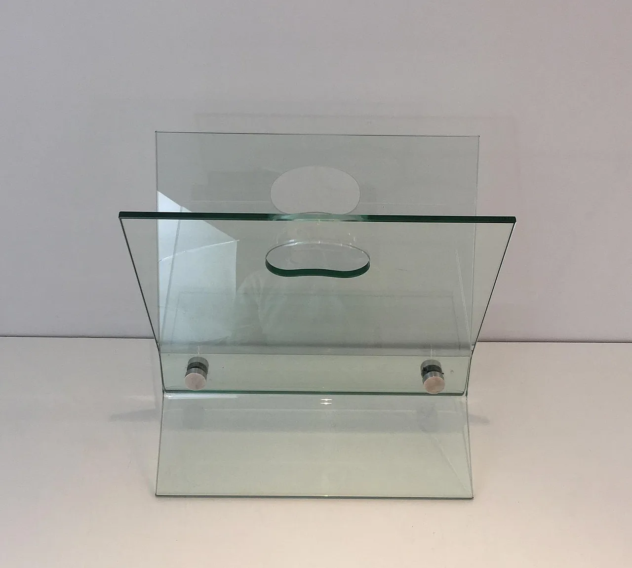 In the Style of François Arnal, Glass and Brushed Steel Magazine Rack 14