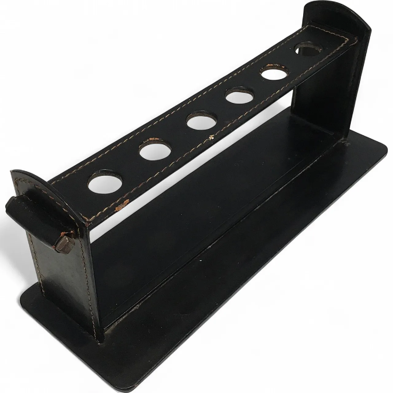 Jacques Adnet, black leather pipe display stand, French, circa 1950 12