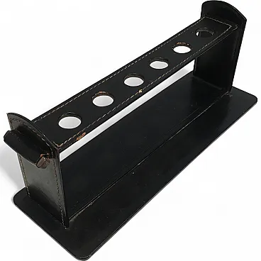 Jacques Adnet, black leather pipe display stand, French, circa 1950
