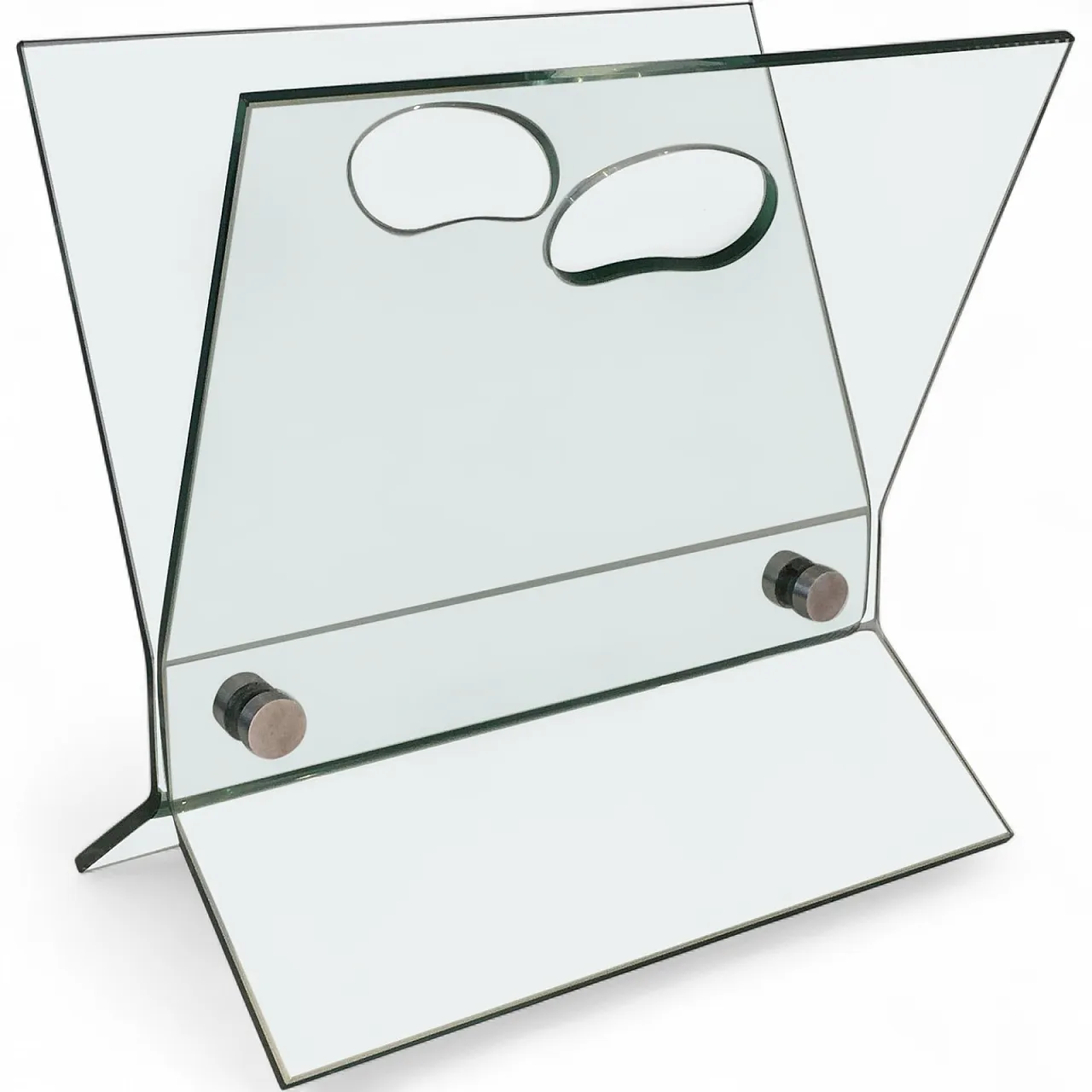 In the Style of François Arnal, Glass and Brushed Steel Magazine Rack 16