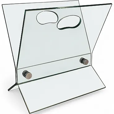 In the Style of François Arnal, Glass and Brushed Steel Magazine Rack
