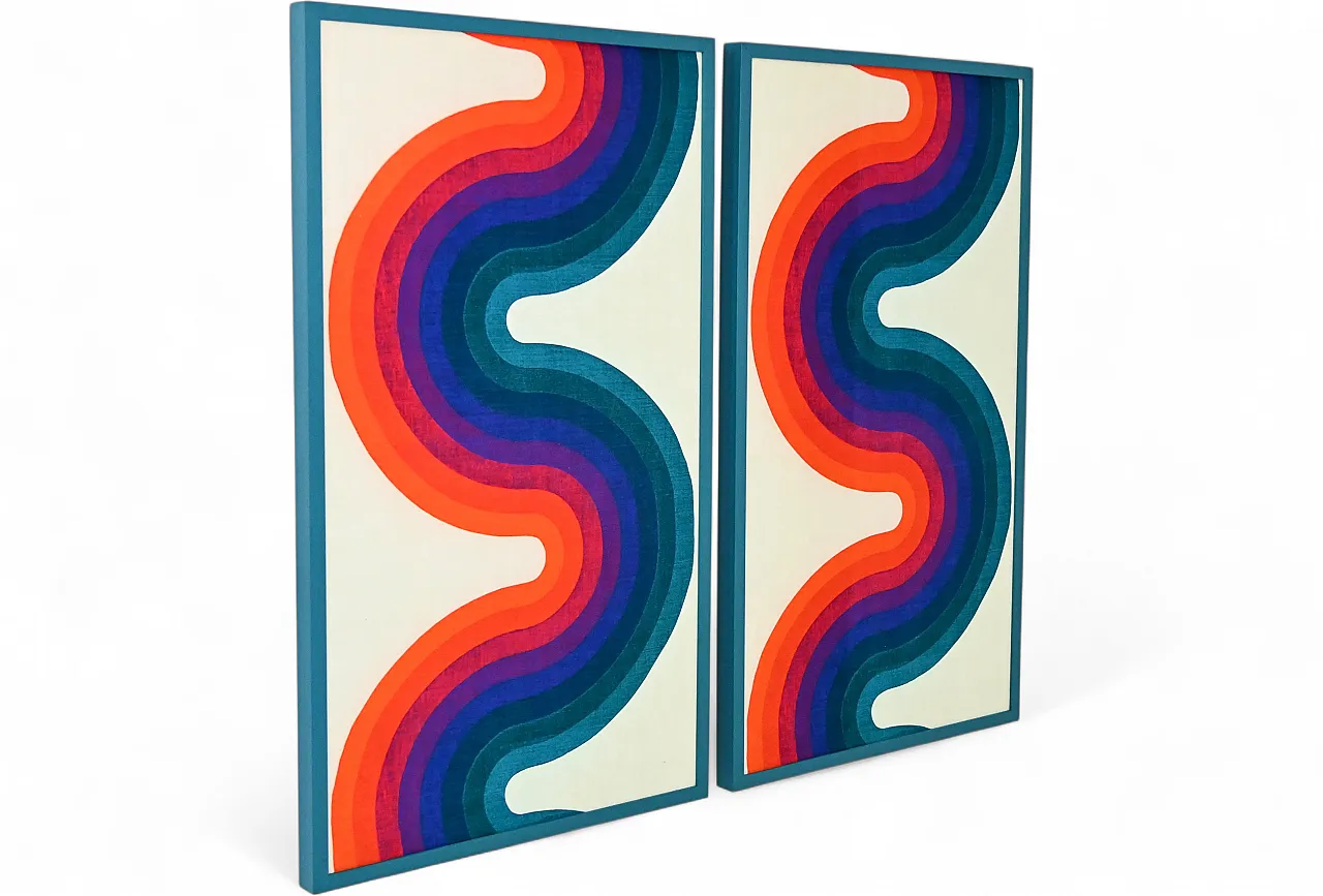 Pair of abstract fabric panels, lumber and fabric, 1970s 7