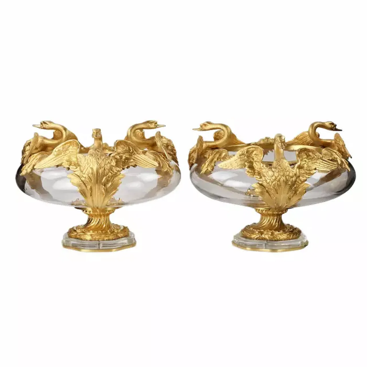 Pair of jardinières in cast glass and gilt bronze, 20th century 1
