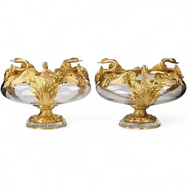 Pair of jardinières in cast glass and gilt bronze, 20th century