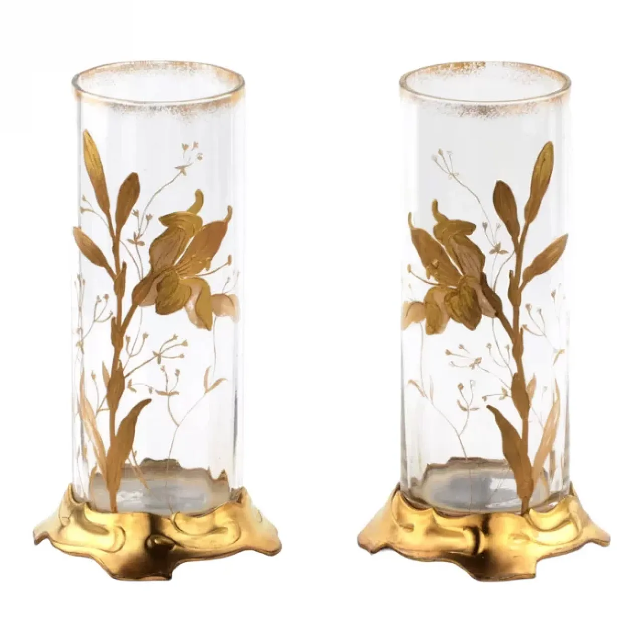 Pair of Art Nouveau transparent glass vases, early 20th century 1