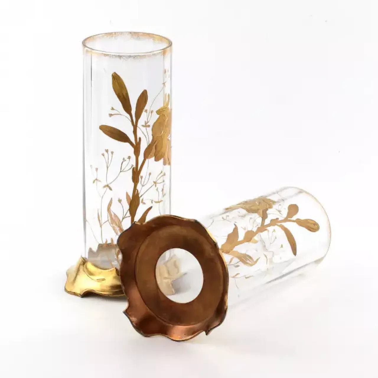 Pair of Art Nouveau transparent glass vases, early 20th century 2