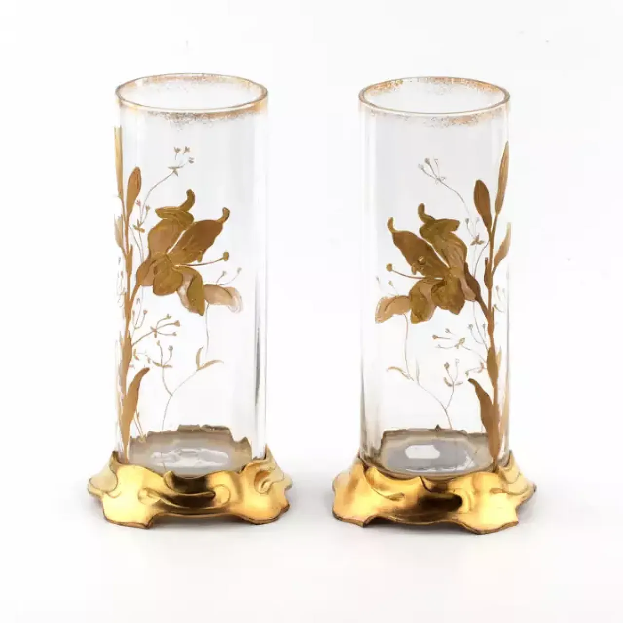 Pair of Art Nouveau transparent glass vases, early 20th century 5