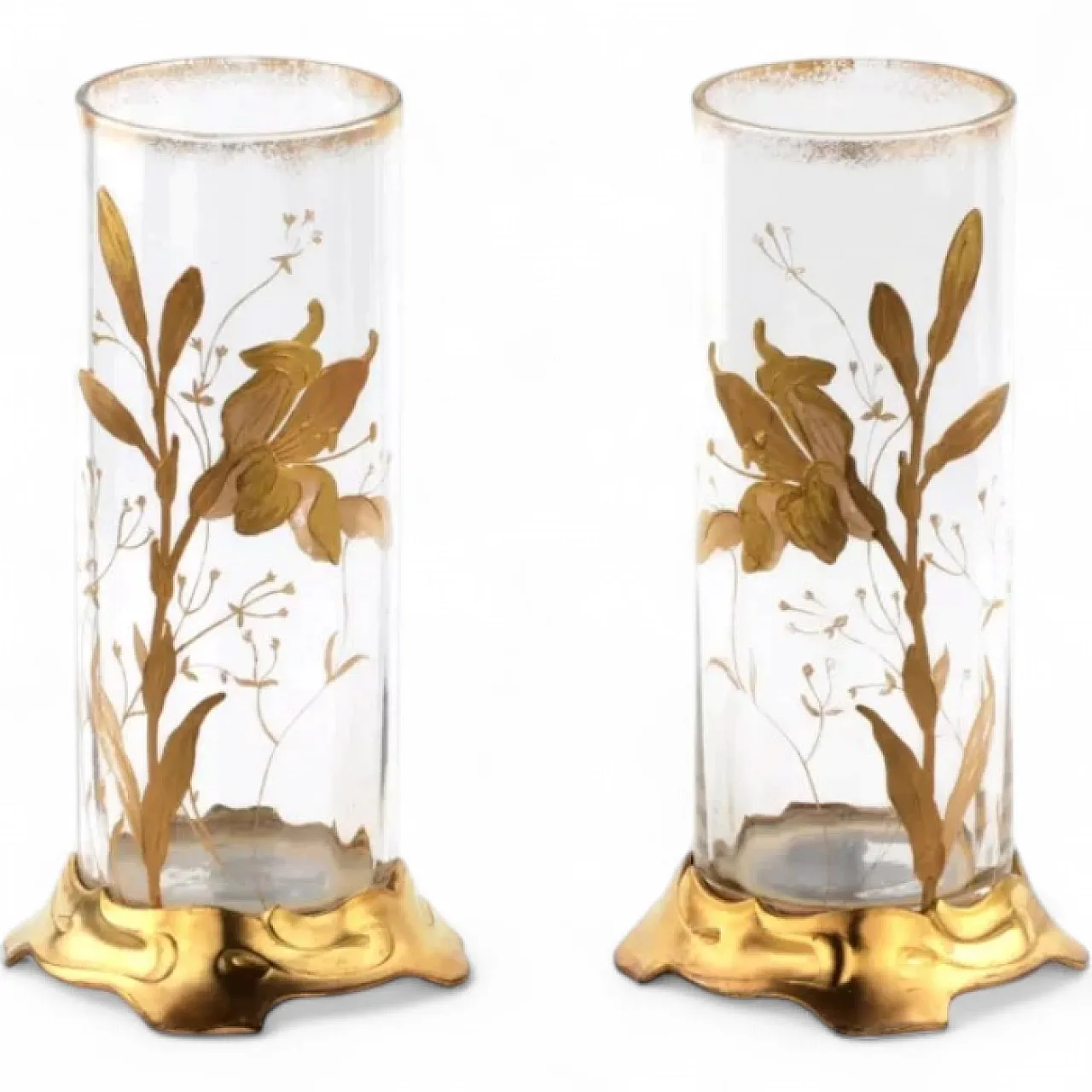 Pair of Art Nouveau transparent glass vases, early 20th century 6