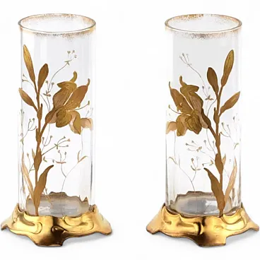 Pair of Art Nouveau transparent glass vases, early 20th century