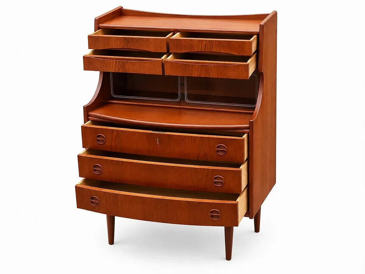 Scrivania in teak con vetrina di Gunnar Falsig, Danimarca, anni '50 3