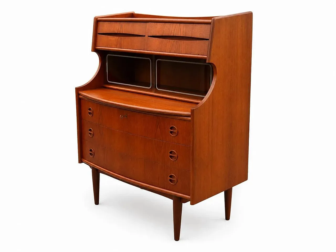 Scrivania in teak con vetrina di Gunnar Falsig, Danimarca, anni '50 5