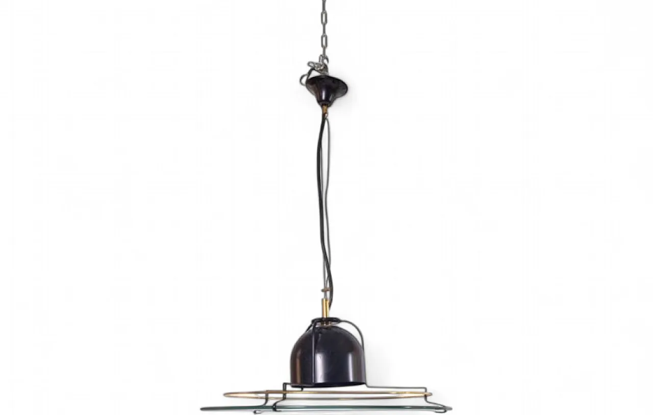 Modernist glass and metal pendant lamp with graphic details, 1960s 10