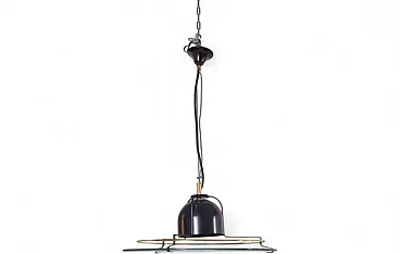 Modernist glass and metal pendant lamp with graphic details, 1960s