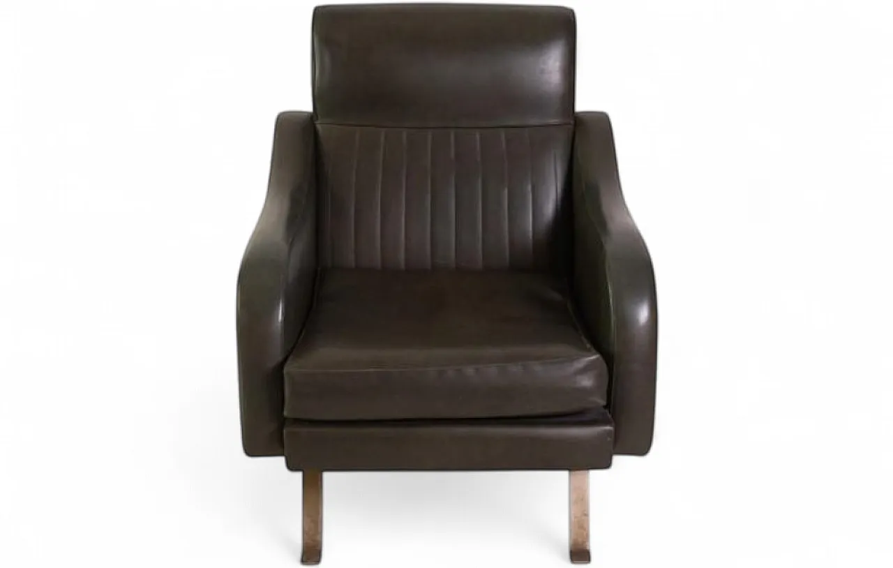 Chair in dark green faux leather with metal legs, 1950s 10