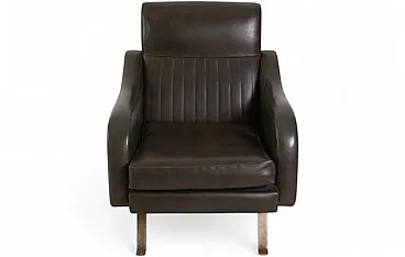 Chair in dark green faux leather with metal legs, 1950s
