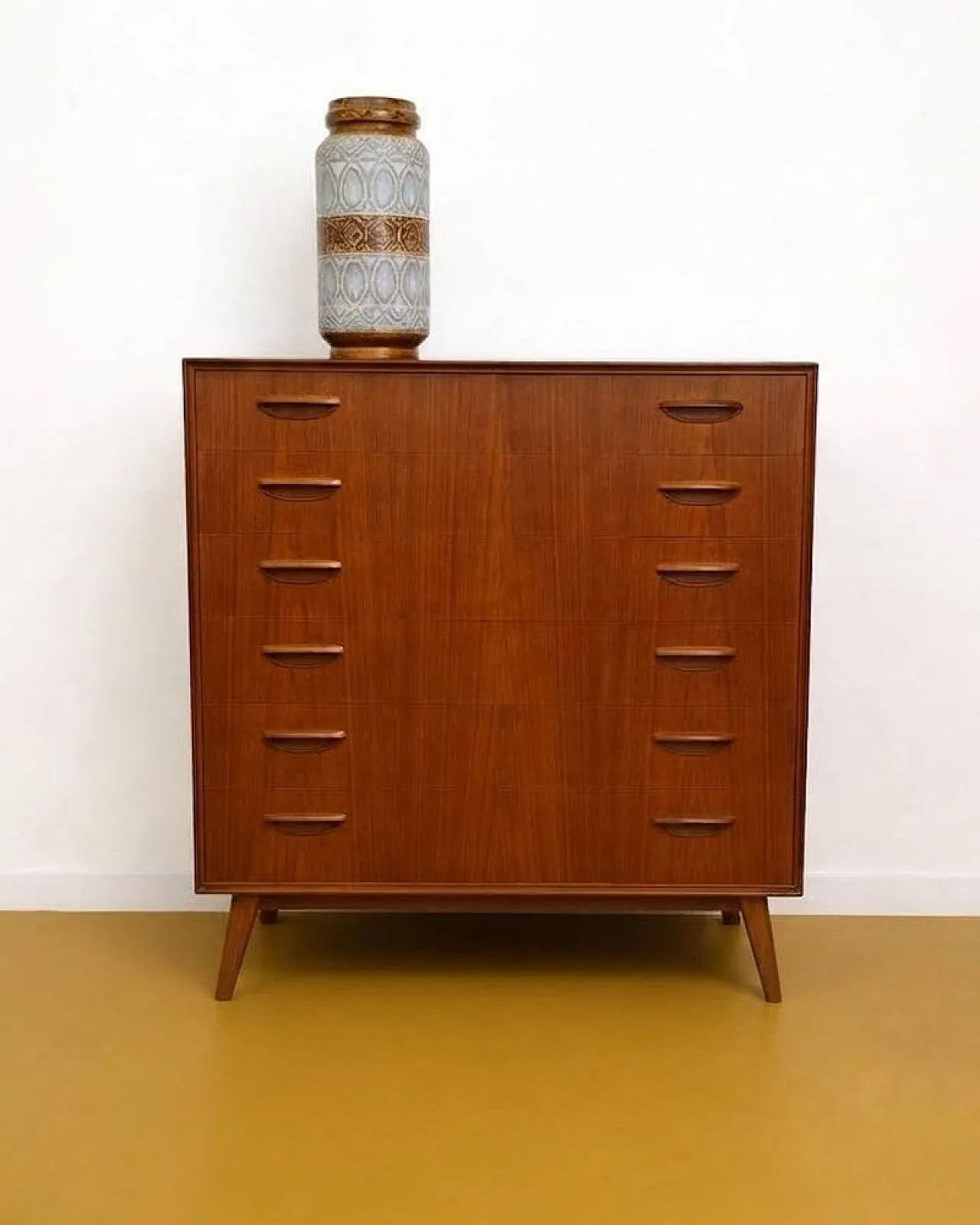 Cassettiera in teak con 6 cassetti, Danimarca, anni '50 1