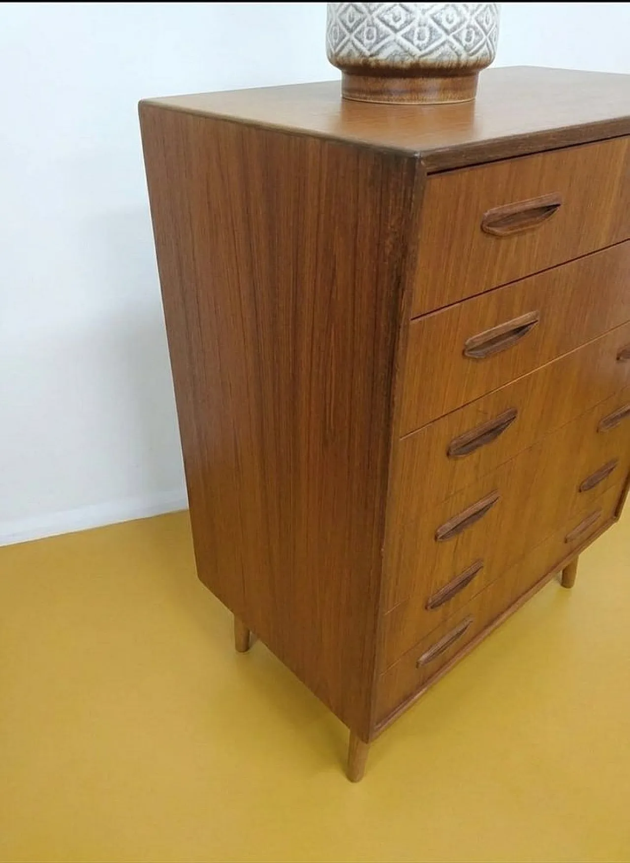 Cassettiera in teak con 6 cassetti, Danimarca, anni '50 3