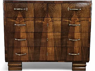 Walnut and metal chest of drawers, 1940s