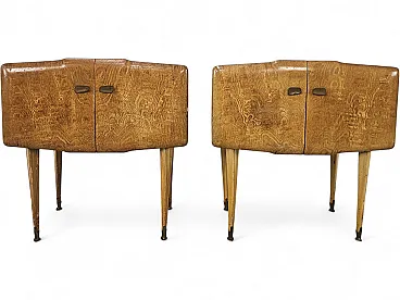 Pair of maple and glass bedside tables, 1950s