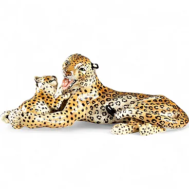 Ronzan ceramic leopard with cub, 20th century