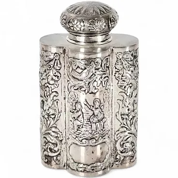Silver tea caddy of lobed, petal-shaped form, late 19th century