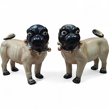 Coppia di sculture di carlini in ceramica dipinta, anni '50