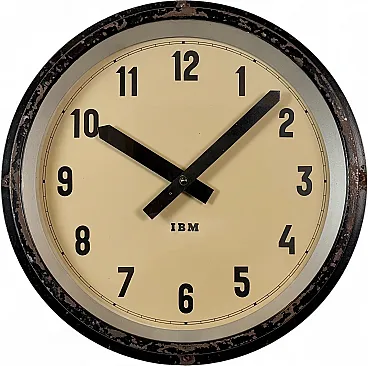 Black Industrial Factory Wall Clock from IBM, 1950s
