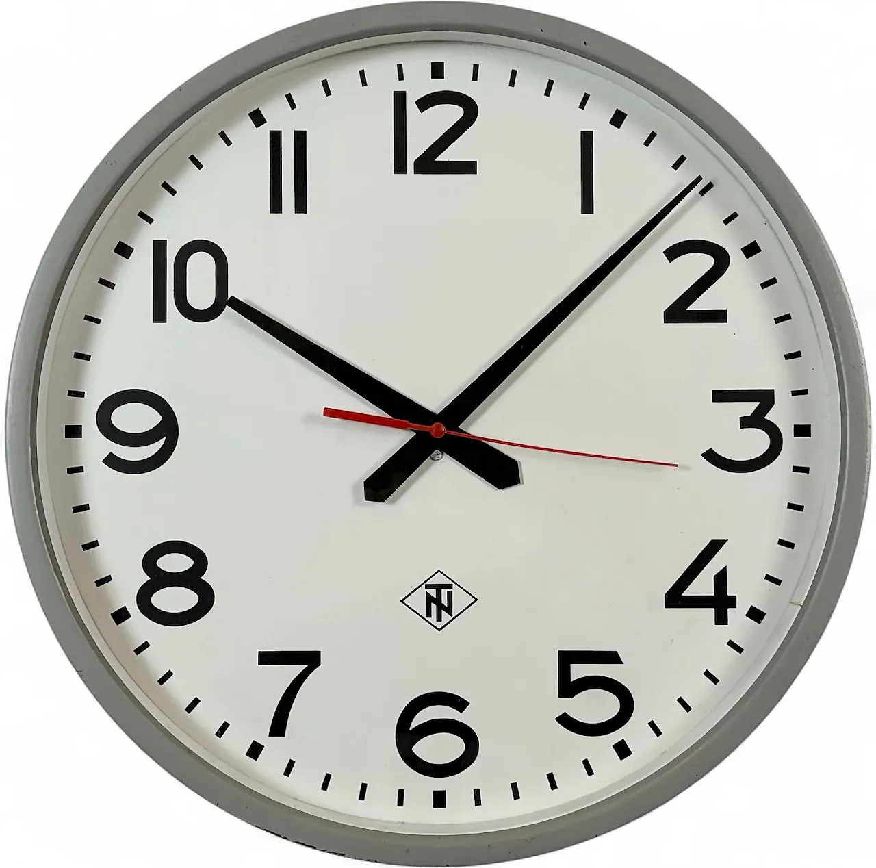 Large Grey Industrial Wall Clock from TN, 1960s 16