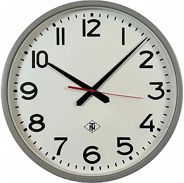 Large Grey Industrial Wall Clock from TN, 1960s