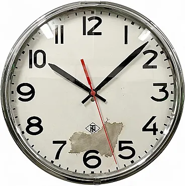 Silver Industrial Wall Clock from TN, 1960s