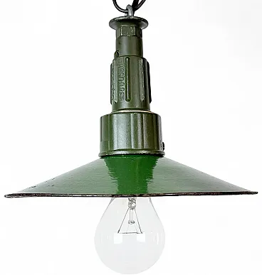 Industrial Green Enamel Military Pendant Lamp with Cast Aluminium Top,