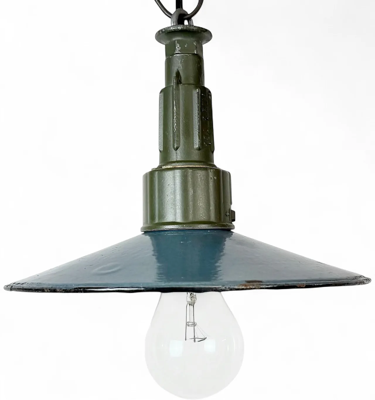 Industrial Blue Enamel Military Pendant Lamp with Cast Aluminium Top, 20