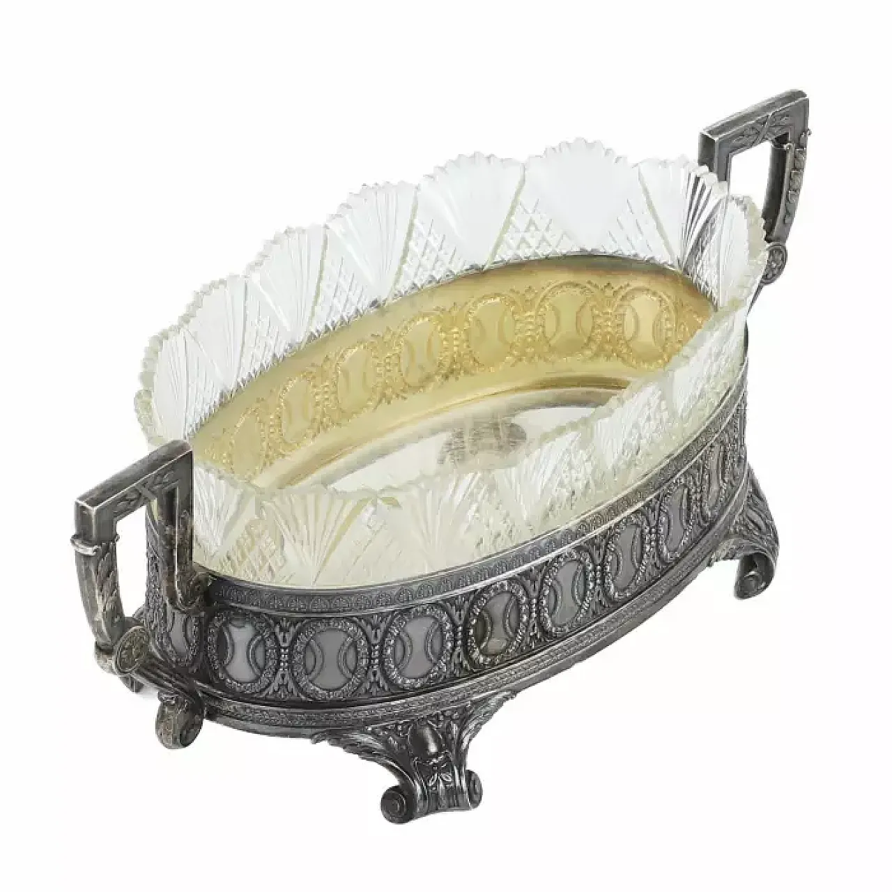 Silver vase with a cut crystal bowl, early 20th century 6