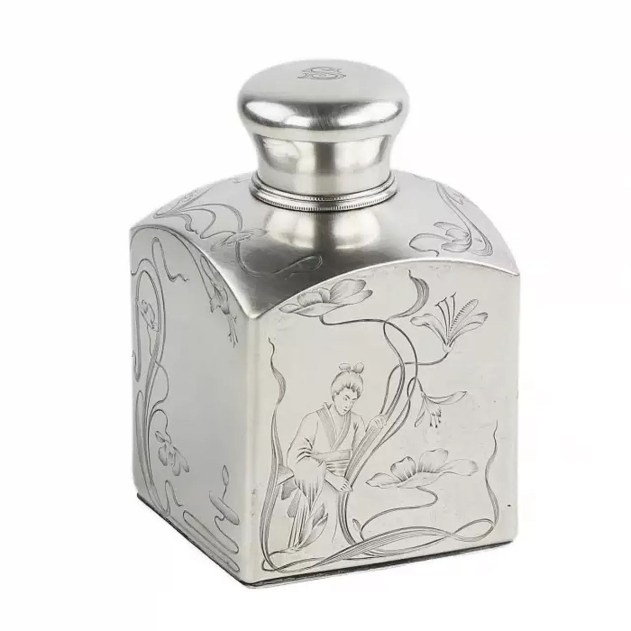 Silver tea caddy of square form, late 19th century 1