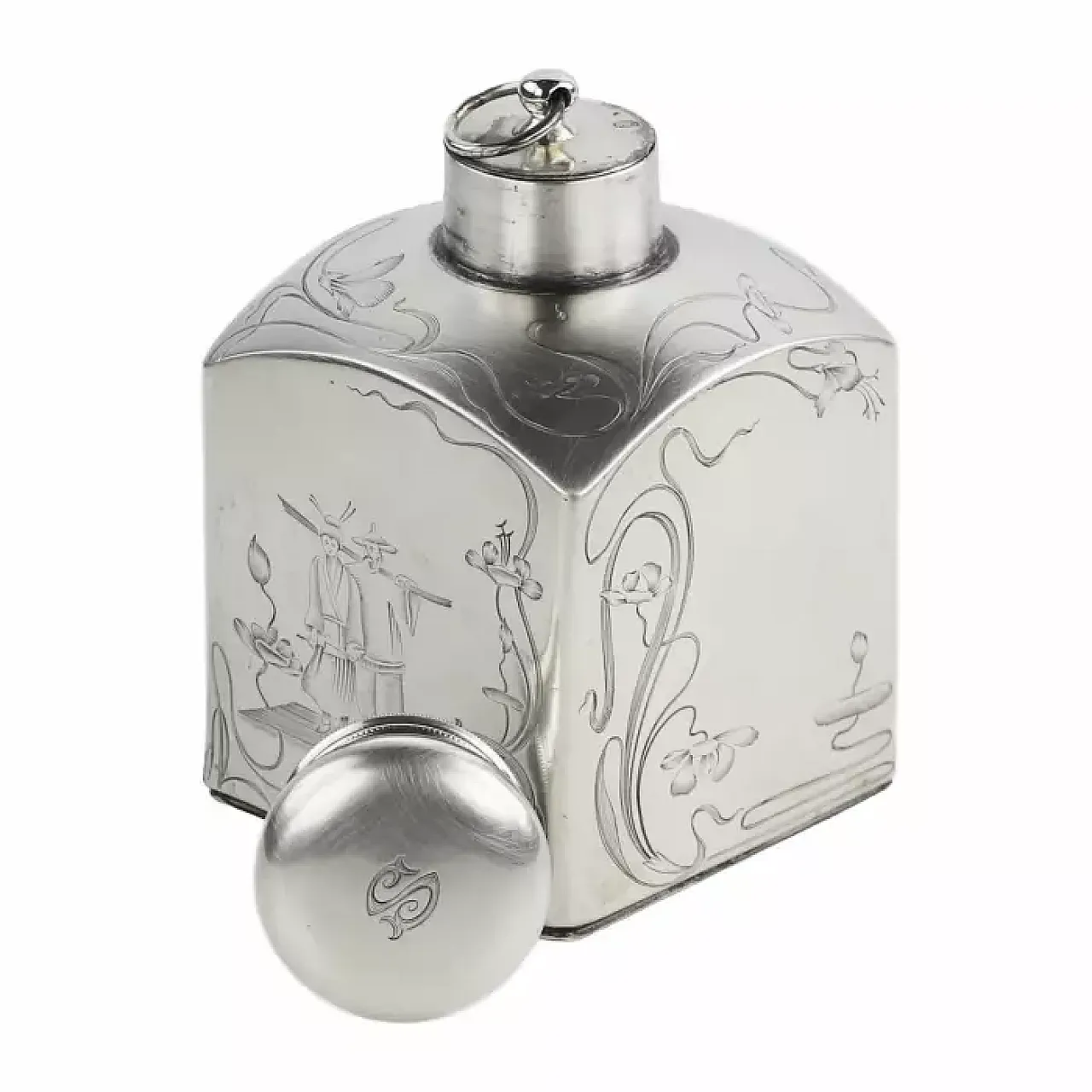Silver tea caddy of square form, late 19th century 7