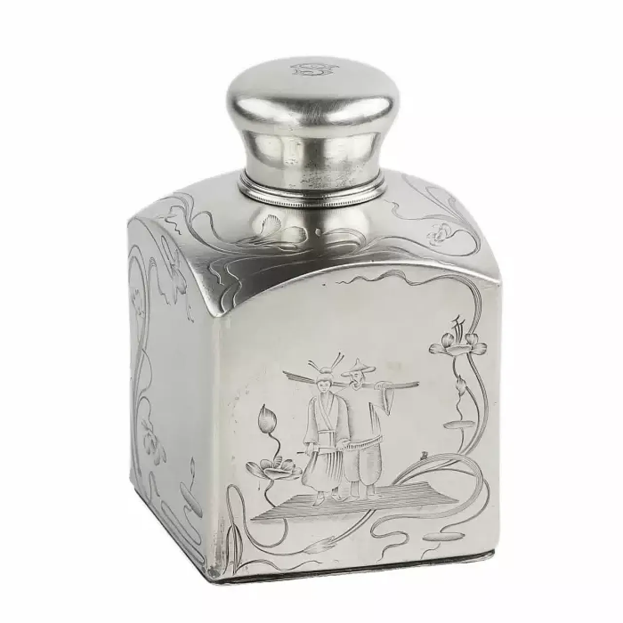 Silver tea caddy of square form, late 19th century 8