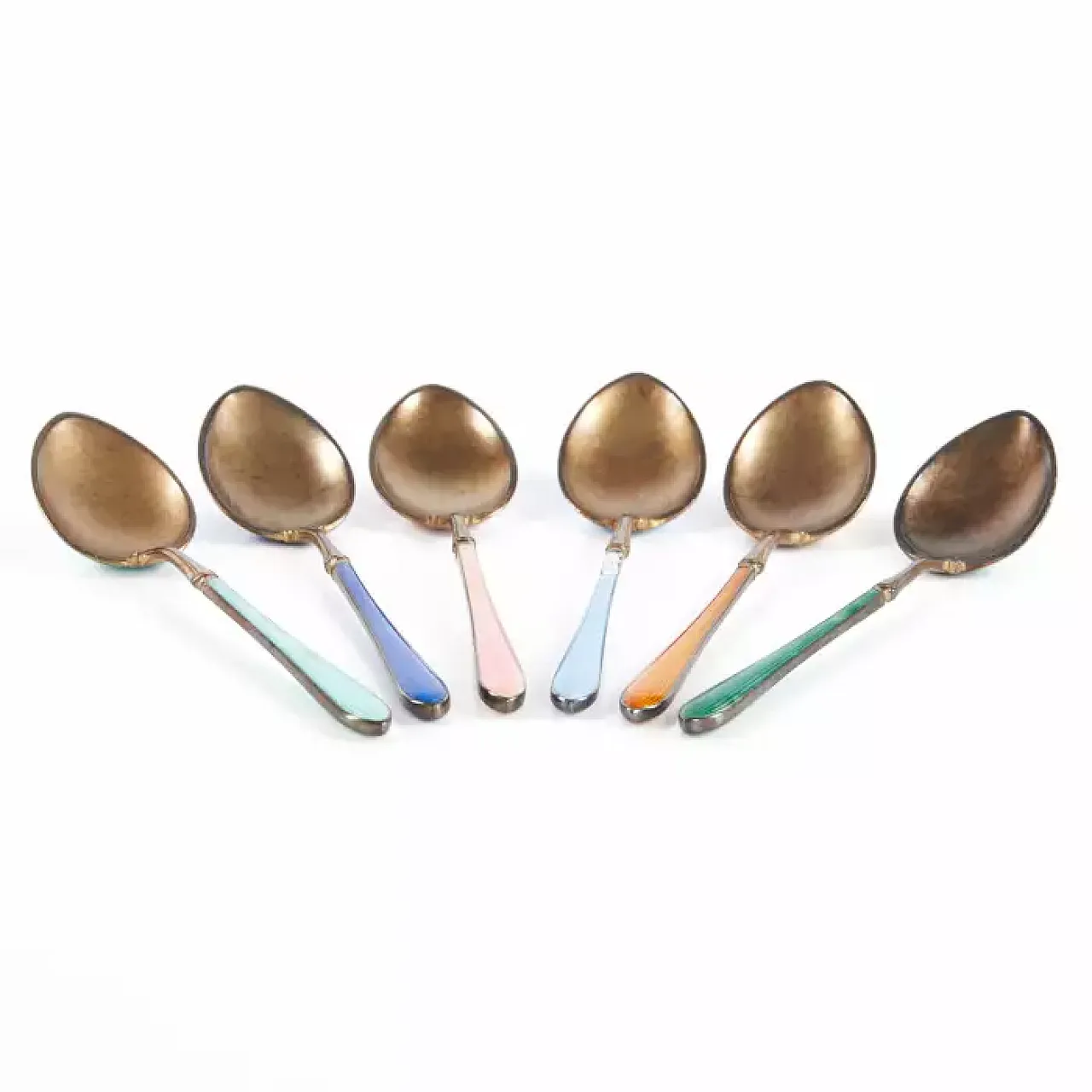 6 Silver spoons with translucent guilloché enamel, 20th century 4