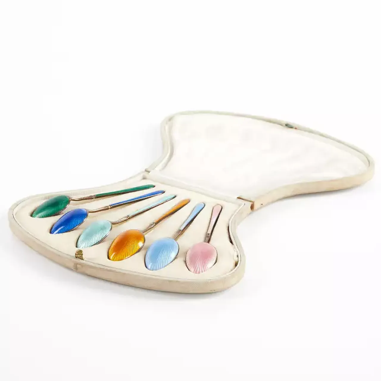 6 Silver spoons with translucent guilloché enamel, 20th century 5