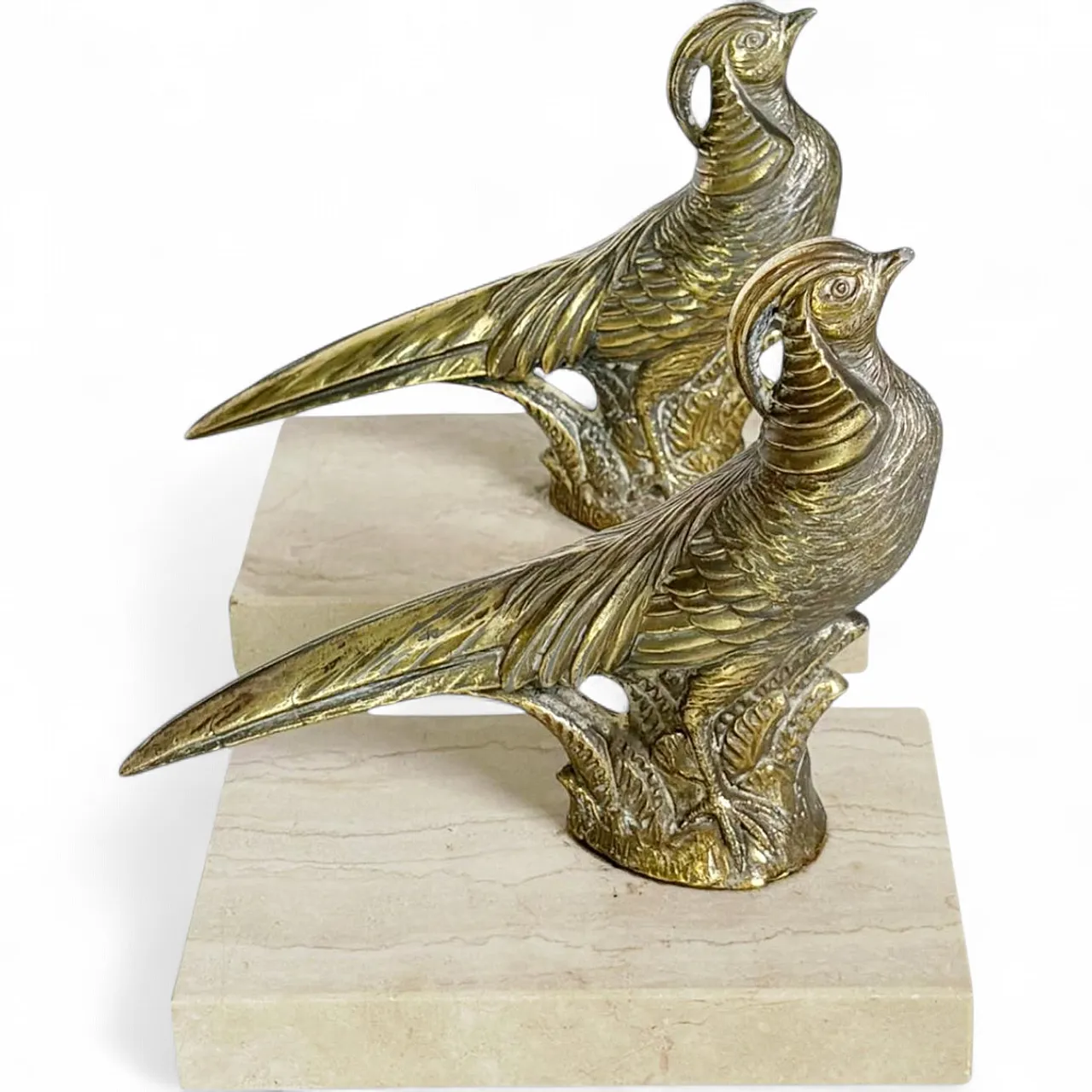 Pair of rooster bookends in marble and brass, 1950s 12
