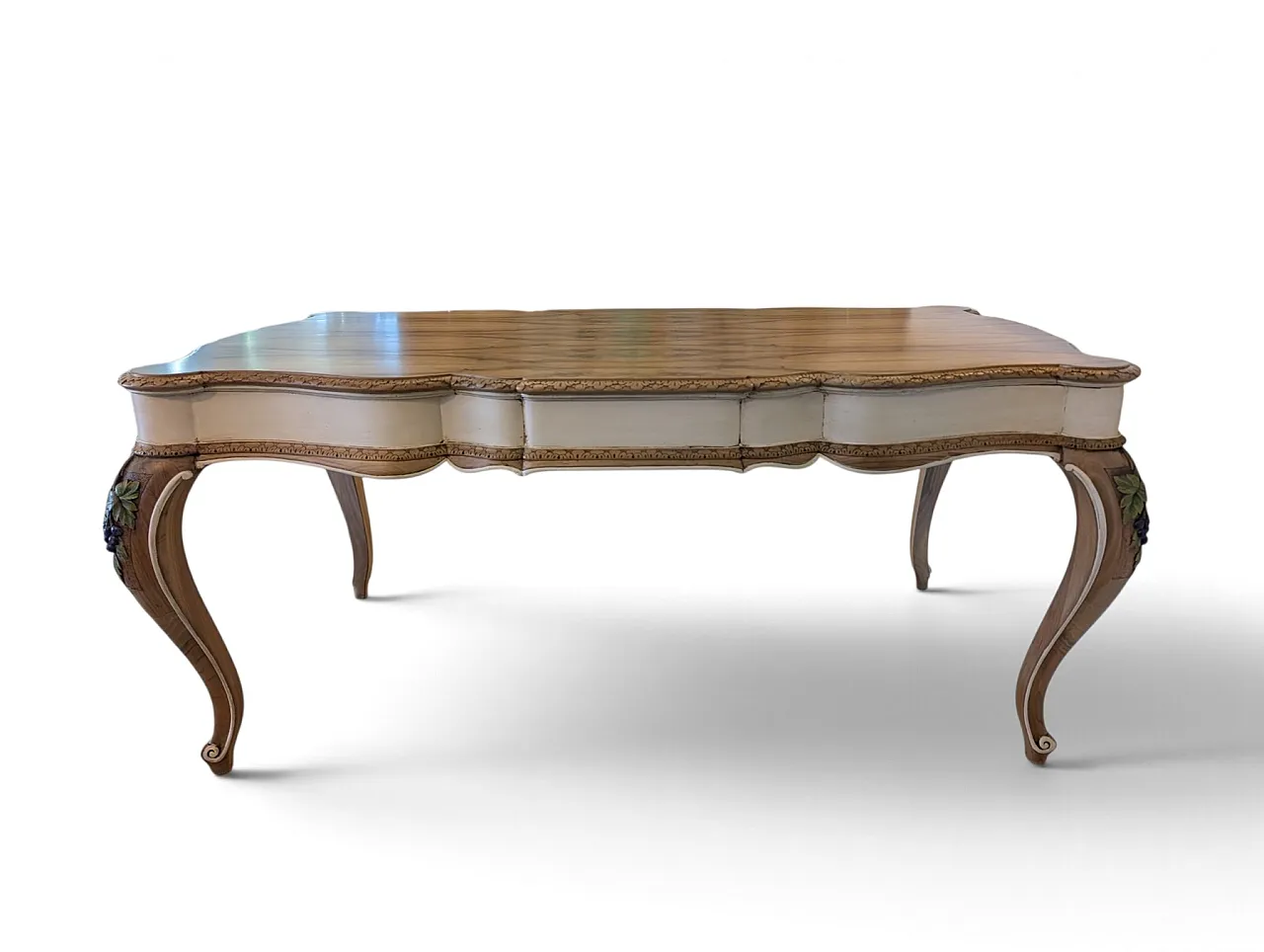 Walnut dining table with carved grape detail, 30s 1
