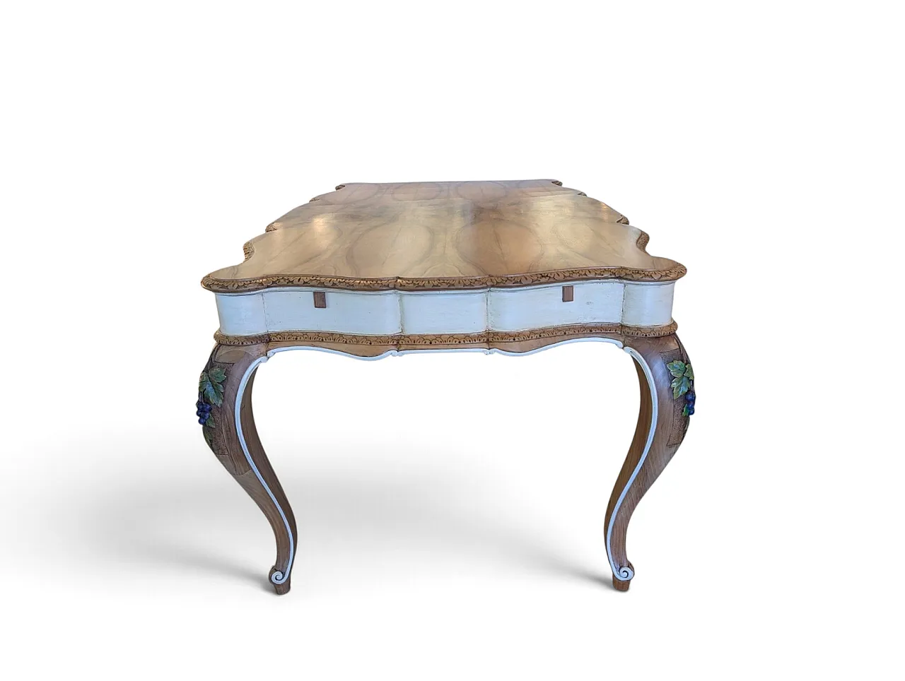 Walnut dining table with carved grape detail, 30s 2