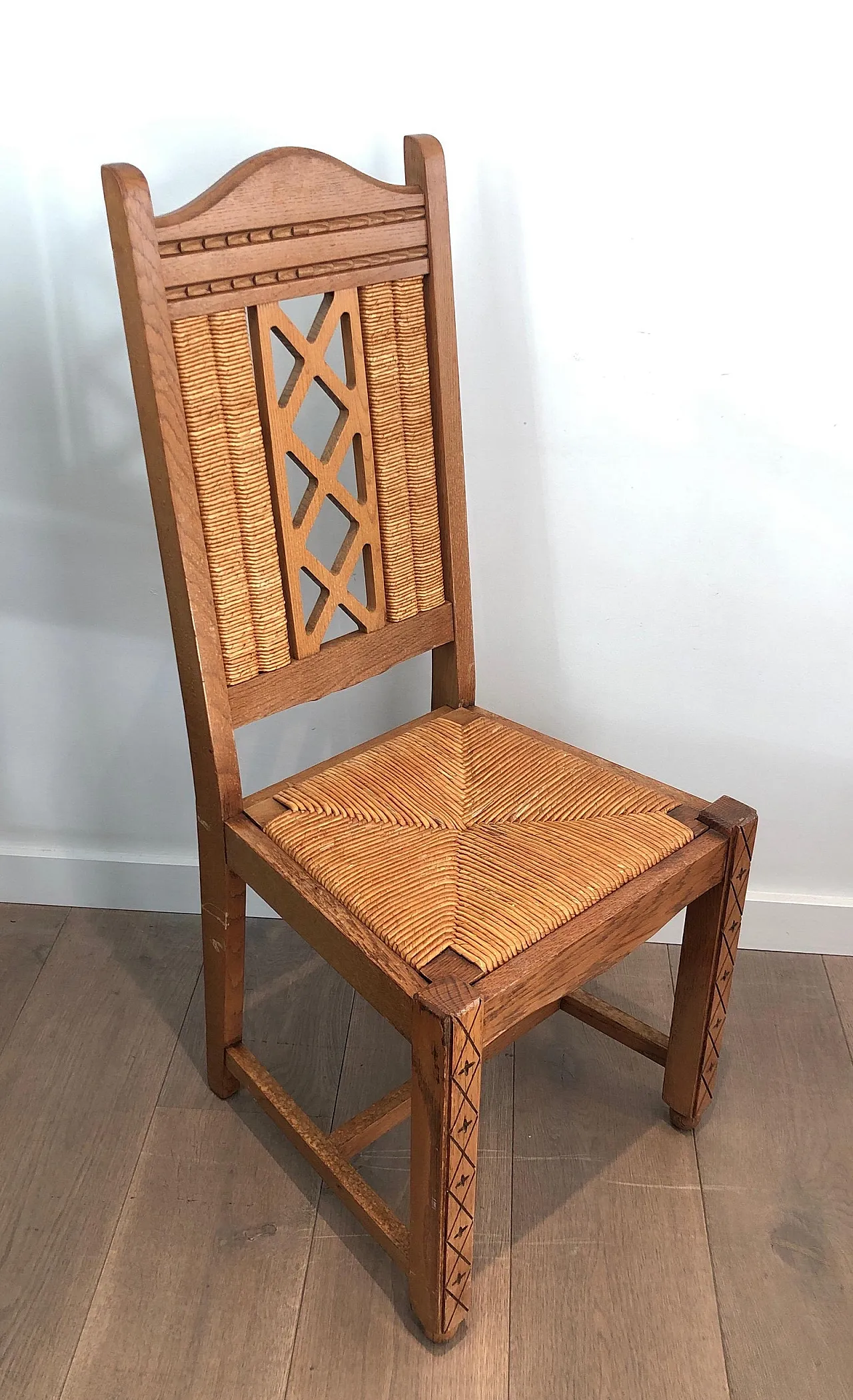 6 Brutalist Ash and Straw Chairs, French Work, circa 1950 5