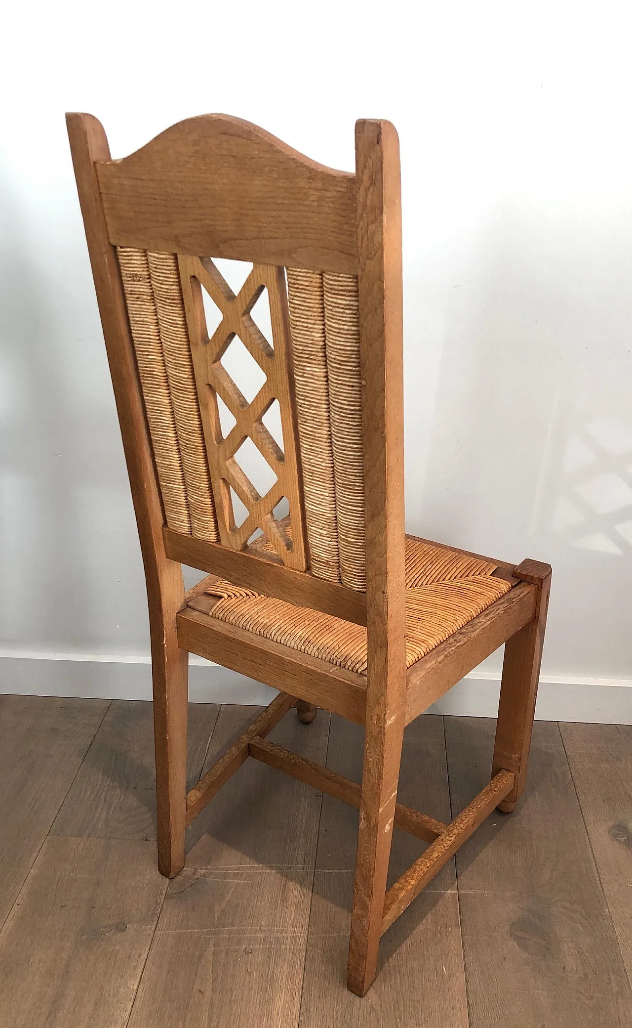 6 Brutalist Ash and Straw Chairs, French Work, circa 1950 9