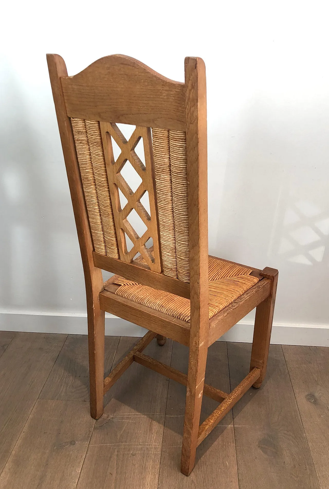 6 Brutalist Ash and Straw Chairs, French Work, circa 1950 16