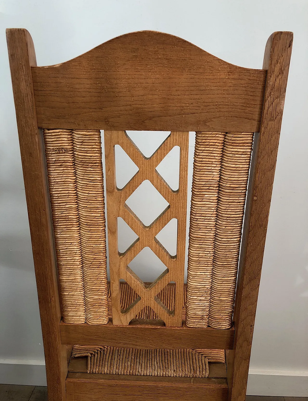 6 Brutalist Ash and Straw Chairs, French Work, circa 1950 17