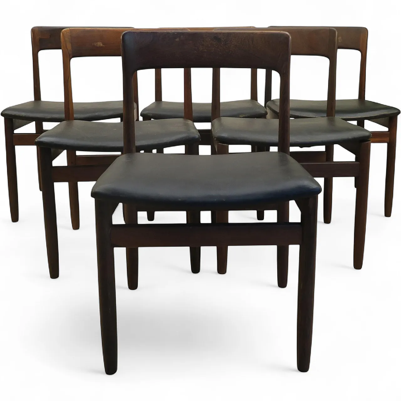 6 Nørgaard Møbelfabrik chairs, rosewood and leather, 1960s 10