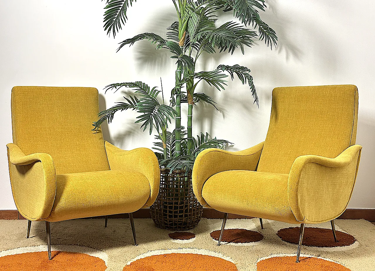 Pair of yellow fabric armchairs attributed to Marco Zanuso, 1950s 1