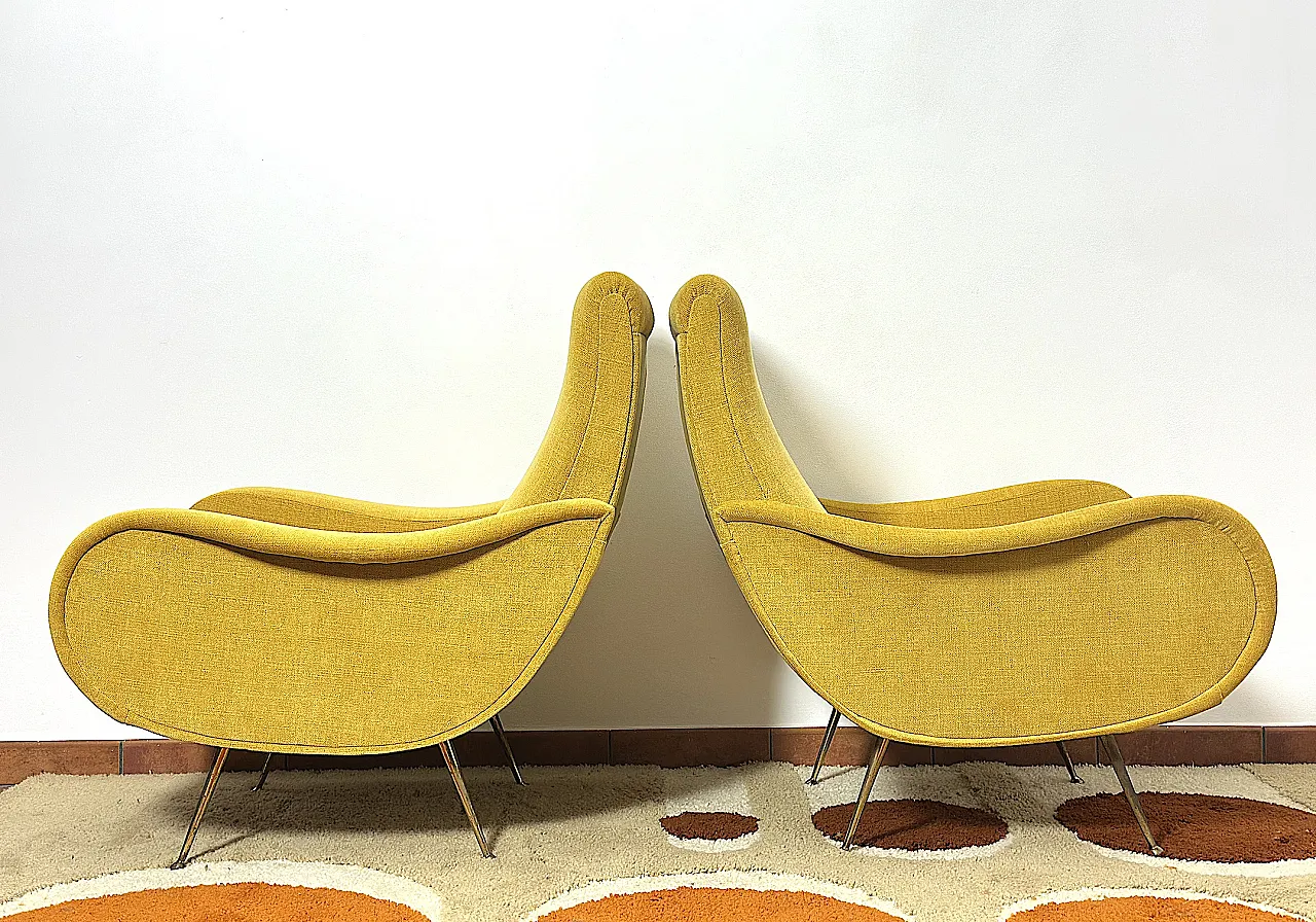 Pair of yellow fabric armchairs attributed to Marco Zanuso, 1950s 5