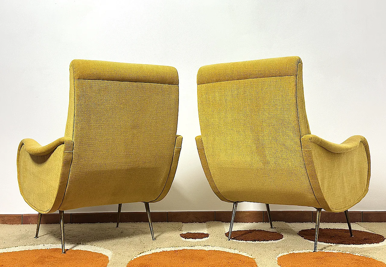 Pair of yellow fabric armchairs attributed to Marco Zanuso, 1950s 6